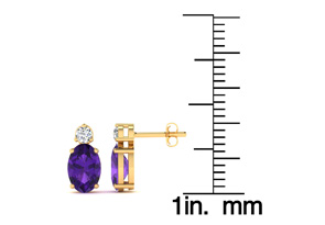 1.5 Carat Oval Amethyst & Diamond Stud Earrings In 14K Yellow Gold (1.90 G), I/J By SuperJeweler