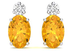 1 2/3 Carat Oval Citrine & Diamond Stud Earrings In 14K White Gold (1.90 G), I/J By SuperJeweler