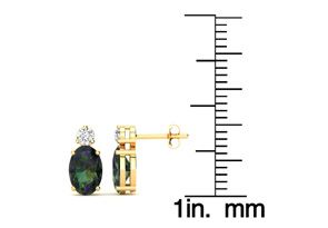 1.5 Carat Oval Mystic Topaz & Diamond Stud Earrings In 14K Yellow Gold (1.90 G), I/J By SuperJeweler
