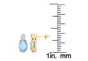 1 2/3 Carat Oval Aquamarine & Diamond Stud Earrings In 14K Yellow Gold (1.90 G), I/J By SuperJeweler