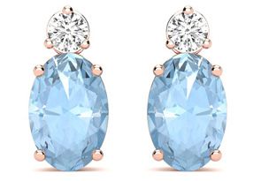 1 2/3 Carat Oval Aquamarine & Diamond Stud Earrings In 14K Rose Gold (1.90 G), I/J By SuperJeweler