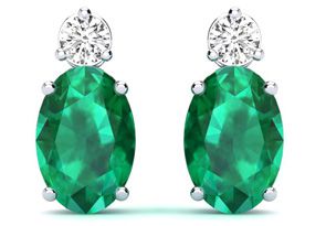 1 2/3 Carat Oval Emerald Cut & Diamond Stud Earrings In 14K White Gold (1.90 G), I/J By SuperJeweler