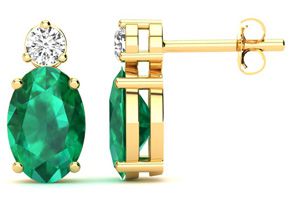1 2/3 Carat Oval Emerald Cut & Diamond Stud Earrings In 14K Yellow Gold (1.90 G), I/J By SuperJeweler