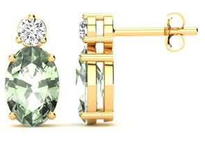 1.5 Carat Oval Green Amethyst & Diamond Stud Earrings In 14K Yellow Gold (1.90 G), I/J By SuperJeweler