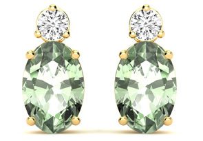 1.5 Carat Oval Green Amethyst & Diamond Stud Earrings In 14K Yellow Gold (1.90 G), I/J By SuperJeweler