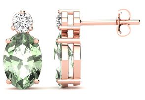 1.5 Carat Oval Green Amethyst & Diamond Stud Earrings In 14K Rose Gold (1.90 G), I/J By SuperJeweler