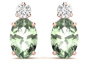 1.5 Carat Oval Green Amethyst & Diamond Stud Earrings In 14K Rose Gold (1.90 G), I/J By SuperJeweler