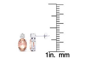 1-2/3 Carat Oval Shape Morganite Earrings W/ Diamond, Studs In 14K White Gold (1.90 G) (I-J, SI2-I1) By SuperJeweler