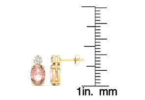 1-2/3 Carat Oval Shape Morganite Earrings W/ Diamond, Studs In 14K Yellow Gold (1.90 G) (I-J, SI2-I1) By SuperJeweler