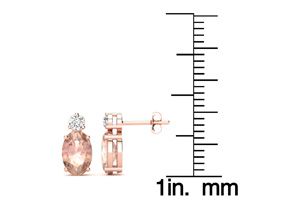 1-2/3 Carat Oval Shape Morganite Earrings W/ Diamond, Studs In 14K Rose Gold (1.90 G) (I-J, SI2-I1) By SuperJeweler