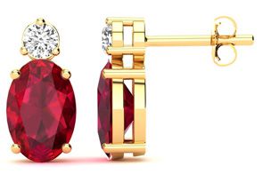 2 Carat Oval Ruby & Diamond Stud Earrings In 14K Yellow Gold (1.90 G), I/J By SuperJeweler
