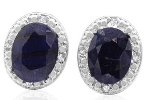 3 Carat Sapphire & Halo Diamond Stud Earrings In Sterling Silver,  By SuperJeweler