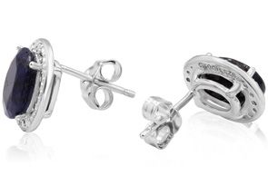 3 Carat Sapphire & Halo Diamond Stud Earrings In Sterling Silver,  By SuperJeweler