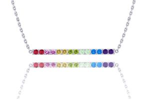 1 Carat Natural Gemstone Rainbow Bar Necklace In 14K White Gold (4 G), 18 Inch Chain By SuperJeweler