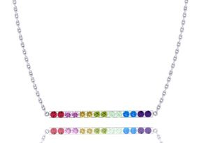 1 Carat Natural Gemstone Rainbow Bar Necklace In 14K White Gold (4 G), 18 Inch Chain By SuperJeweler