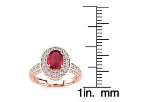 1.5 Carat Oval Shape Ruby & Halo Diamond Ring In 14K Rose Gold (5.2 G), I/J By SuperJeweler