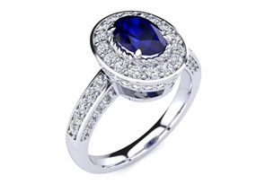 1 2/3 Carat Oval Shape Sapphire & Halo Diamond Ring In 14K White Gold (5.2 G), I/J By SuperJeweler