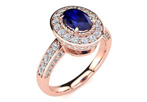 1 2/3 Carat Oval Shape Sapphire & Halo Diamond Ring In 14K Rose Gold (5.2 G), I/J By SuperJeweler