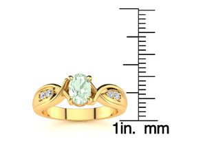 3/4 Carat Oval Shape Green Amethyst & Four Diamond Ring In 10K Yellow Gold (4.7 G), I/J By SuperJeweler