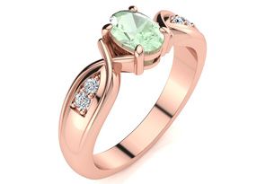 3/4 Carat Oval Shape Green Amethyst & Four Diamond Ring In 10K Rose Gold (4.7 G), I/J By SuperJeweler