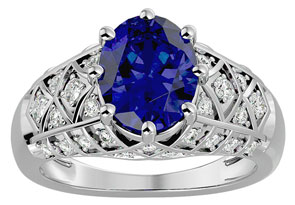 3 1/2 Carat Oval Shape Sapphire & Diamond Ring In 10K White Gold (4.50 G), I/J By SuperJeweler