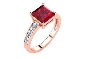 Square Step Cut 1 7/8 Carat Ruby & 10 Diamond Ring In 14K Rose Gold (3.40 G), I-J, Size 9.5 By SuperJeweler