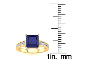 Square Step Cut 1 7/8 Carat Sapphire & 10 Diamond Ring In 14K Yellow Gold (3.40 G), I-J, Size 4 By SuperJeweler