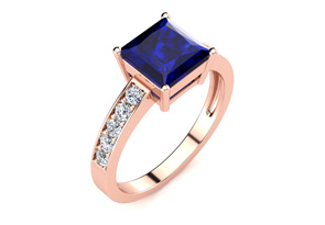 Square Step Cut 1 7/8 Carat Sapphire & 10 Diamond Ring In 14K Rose Gold (3.40 G), I-J, Size 4 By SuperJeweler