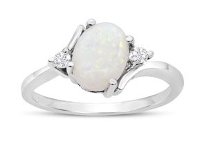 7/8 Carat Opal Ring & Two Diamonds In 14K White Gold (2.40 G), I-J, Size 4 By SuperJeweler