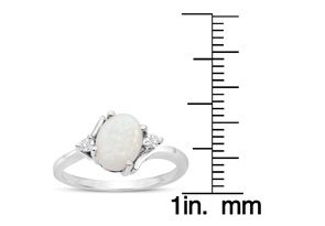 7/8 Carat Opal Ring & Two Diamonds In 14K White Gold (2.40 G), I-J, Size 4 By SuperJeweler