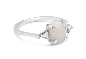 7/8 Carat Opal Ring & Two Diamonds In 14K White Gold (1.80 G), I-J, Size 4 By SuperJeweler