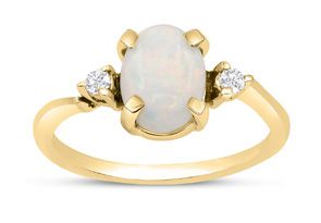 7/8 Carat Opal Ring & Two Diamonds In 14K Yellow Gold (1.80 G), I-J, Size 4 By SuperJeweler