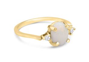 7/8 Carat Opal Ring & Two Diamonds In 14K Yellow Gold (1.80 G), I-J, Size 4 By SuperJeweler