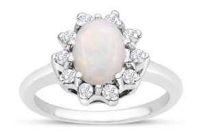 1 Carat Opal Ring & Halo Diamonds In 14K White Gold (3.40 G), , Size 4 By SuperJeweler