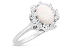 1 Carat Opal Ring & Halo Diamonds In 14K White Gold (3.40 G), , Size 4 By SuperJeweler