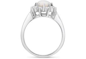 1 Carat Opal Ring & Halo Diamonds In 14K White Gold (3.40 G), I-J, Size 4 By SuperJeweler