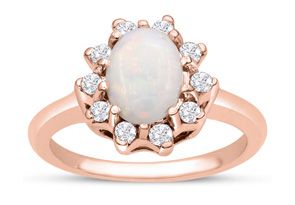 1 Carat Opal Ring & Halo Diamonds In 14K Rose Gold (3.40 G), , Size 4 By SuperJeweler
