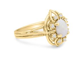 1 Carat Vintage Opal Ring & Halo Diamonds In 14K Yellow Gold (5.90 G), , Size 4 By SuperJeweler