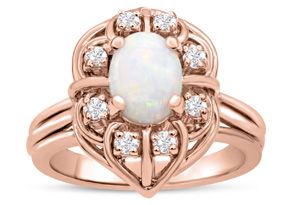 1 Carat Vintage Opal Ring & Halo Diamonds In 14K Rose Gold (5.90 G), I-J, Size 4 By SuperJeweler