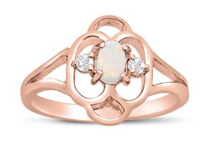 Vintage 1/4 Carat Opal Ring & Diamonds In 14K Rose Gold (2.80 G), I-J, Size 4 By SuperJeweler