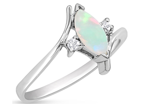 1/2 Carat Marquise Shape Opal Ring & Two Diamonds In 14K White Gold (1.90 G), I-J, Size 4 By SuperJeweler