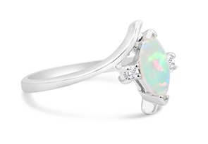 1/2 Carat Marquise Shape Opal Ring & Two Diamonds In 14K White Gold (1.90 G), I-J, Size 4 By SuperJeweler