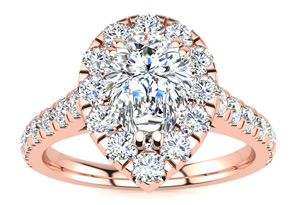 1 Carat Pear Shape Halo Diamond Engagement Ring In 14k Rose Gold (H-I, SI2-I1) By SuperJeweler