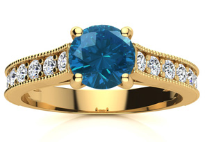 1.5 Carat Diamond Engagement Ring W/ 1 Carat Blue Diamond Center In 14K Yellow Gold (3.7 G) By SuperJeweler