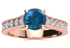 1.5 Carat Diamond Engagement Ring W/ 1 Carat Blue Diamond Center In 14K Rose Gold (3.7 G) By SuperJeweler