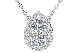 1/2 Carat Pear Shape Halo Diamond Necklace In 14K White Gold (2.62 G), G/H Color, 17 Inch Chain By SuperJeweler