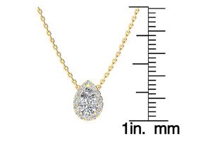 1/2 Carat Pear Shape Halo Diamond Necklace In 14K Yellow Gold (2.62 G), G/H Color, 17 Inch Chain By SuperJeweler