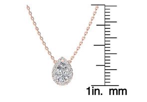 1/2 Carat Pear Shape Halo Diamond Necklace In 14K Rose Gold (2.62 G), G/H Color, 17 Inch Chain By SuperJeweler