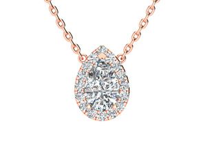 1/4 Carat Pear Shape Halo Diamond Necklace In 14K Rose Gold (2.62 G), G/H Color, 17 Inch Chain By SuperJeweler