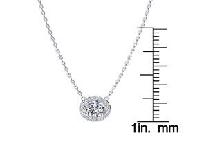 1/2 Carat Oval Shape Halo Diamond Necklace In 14K White Gold (2.62 G), G/H Color, 17 Inch Chain By SuperJeweler